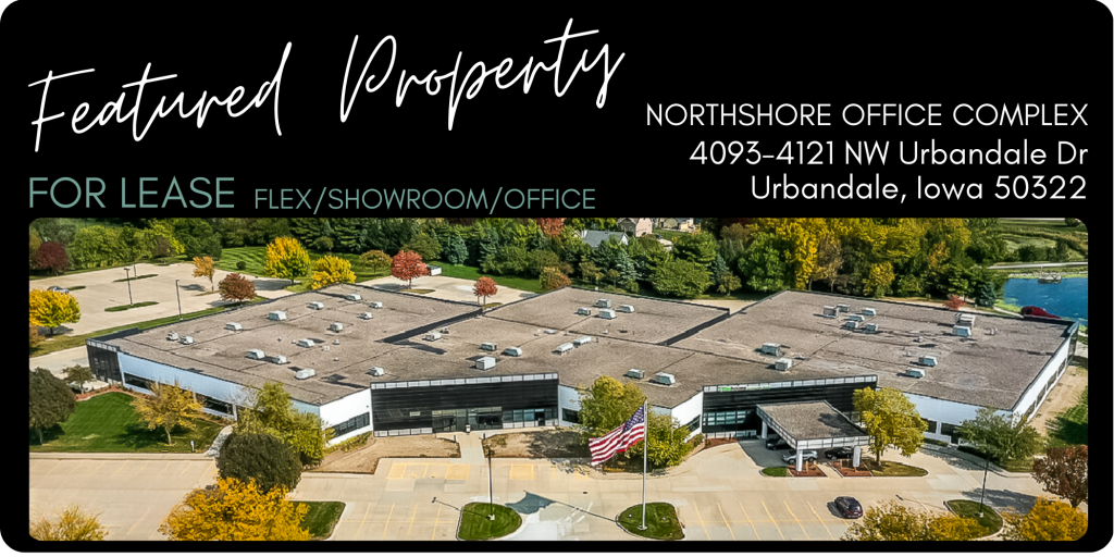 Denny Elwell Company Commercial Real Estate retail building in Urbandale, Iowa Northshore Office Complex For Lease