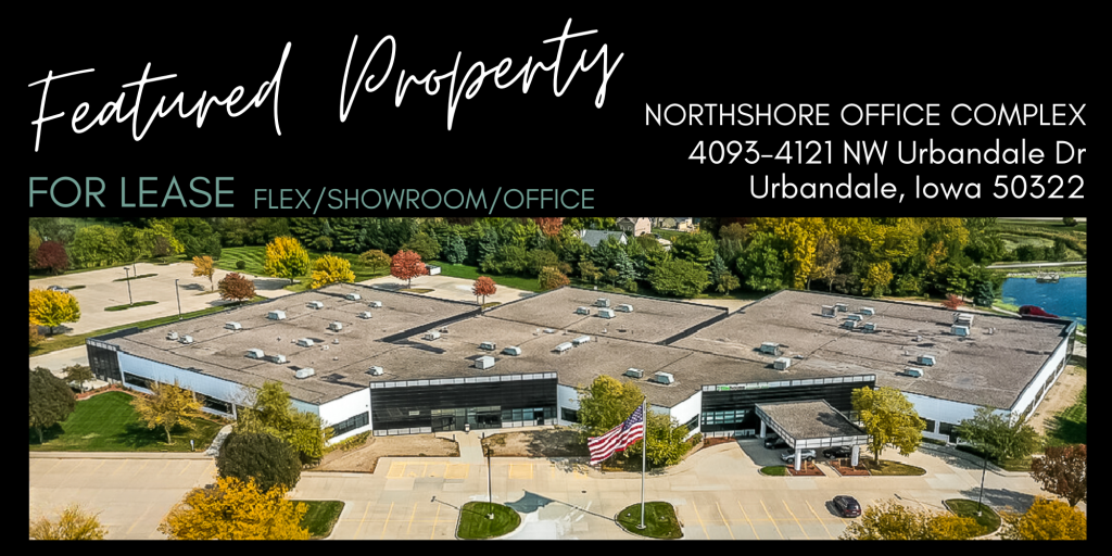 Denny Elwell Company Commercial Real Estate retail building in Urbandale, Iowa Northshore Office Complex For Lease